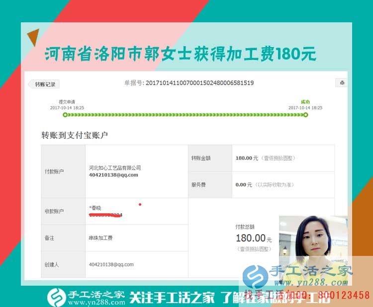 下班后足不出户在家赚钱，河南省洛阳市郭女士找到了手工活之家的串珠珠绣画手工活兼职(图1)