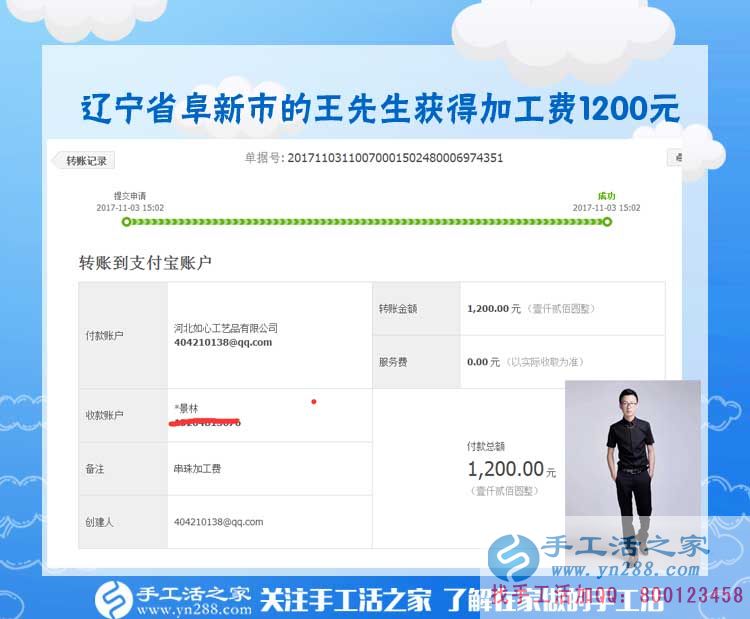 1200元，只是加工团队不断加大后，辽宁阜新王先生每次加工费结算的一部分(图1)